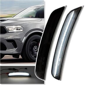 NJSBYL 2pcs Durango LED Side Marker Light Compatible with 2021 2022 2023 2024 Dodg'e Durango Front Bumper Fender Sidemarker Lamp Xenon White Full LED Turn Signal Light Kit Smoke Lens Assembly
