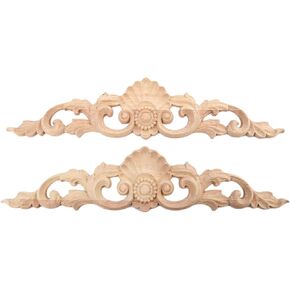 MUXSAM Wood Carved Appliques, 2-Pack Unpainted Wooden Carvings Decals Overlay Decorative Onlays for Walls Doors Cabinet Dresser Mantel Fireplace Bed Cupboard DIY Craft Project, 30x6cm/11.81"x2.36"