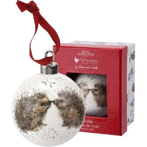 Royal Worcester Christmas Tree Ornament - Personalized Holiday Bauble with Hedgehog Motif, Fine Bone China Festive Holiday Decorations, Hand-Painted Whimsical Animal Theme for Seasonal Home Decor