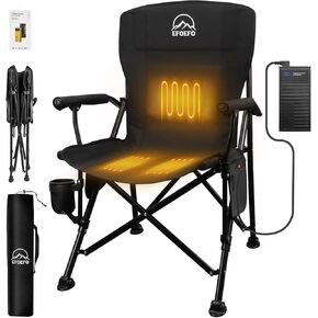 Heated Camping Chair, with 20000 mAh 12V Battery Pack, 3 Heat Levels and 3 Zone Heating, with Massage Function Outdoor Heated Folding Chair, Weight Bearing 600 lbs for Camp, Lawn,Fishing, Black