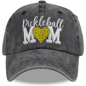 Distressed Pickleball Mom Dad Hat for Women, Adjustable Washed Embroidered Baseball Cap for Mama