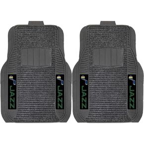 FANMATS 13849 Utah Jazz 2-Piece Deluxe Car Mat Set, Vinyl Trim and Colored Team Logo, Dual Rib Charcoal Carpet, Trimmable Edges