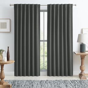 KEQIAOSUOCAI Living Room Full Shade Linen Curtain Panels, High-End Thermal Blackout Drapes 96 Inches Drop for Shift Worker and Light Sleepers, Dark Gray Back Tab Hook Belt, 50 x 96, 2 PCs