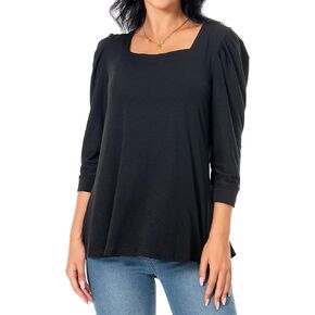 Womens 3/4 Sleeve Blouses Tops Square Neck Trendy Dressy Casual Shirts