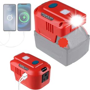 UNIKI 150W Powered Inverter Generator for Ryobi 18V Lithium Battery,for ryobi Battery Inverter Power Station with 2-USB&AC 110V-120v,200LM LED Light, USB Cable