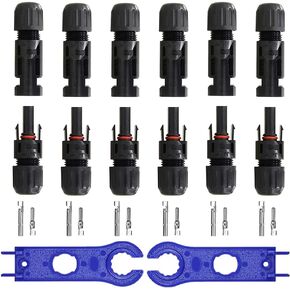 Solar Connectors Male/Female 1000V 30A IP67 Waterproof Solar Panel Cable Connectors 6 Pairs Solar connectors with Spanners