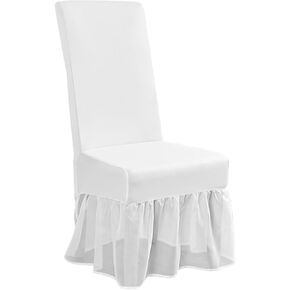 Cabilock Chair Covers for Dining Room, Restaurant Skirt Chair Cover Stretch Parsons Slipcovers Seat Protector Cover for Office Chairs Armless Chair White