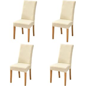 SoulFeel Set of 4 Lattice Chair Covers, Removable and Washable Stretch Spandex Jacquard Parsons Dining Room Chair Seat Protector Slipcovers for Kitchen (Solid White)