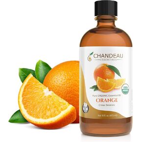100% Pure Organic Essential Oil, Pure Orange Essential Oil for Aromatherapy, Soap Making, Candles, Laundry, Perfume, Cleaners or Diffusers - Large Amber Glass Bottle, 16 oz.