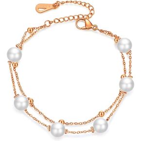 Jude Jewelers Stainless Steel Faux Pearl Chain Style Beaded Party Holiday Bracelet