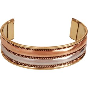 Touchstone Tibetan Indian Spiritual Buddha Bracelet Three Metal Copper Brass Peace Healing Chakra Yoga Meditation Mantra Jewelry for Women and Men
