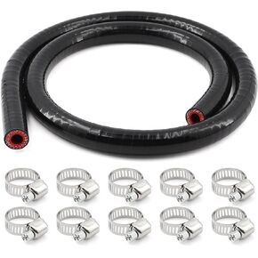 Silicone Coolant Hose with 3-Ply 5/8" ID, High-Performance Radiator Universal Straight Connector Reinforced Rubber Tube 120PSI 3.3 FT Black.