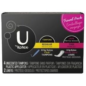 U by Kotex 4 Regular Tampons and 2 Thin Liners Travel Pack (2 Pack)