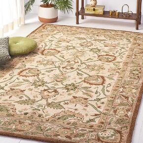 SAFAVIEH Antiquity Collection Area Rug - 5' x 8', Ivory & Beige, Handmade Traditional Wool, Ideal for High Traffic Areas in Living Room, Bedroom (AT65B)