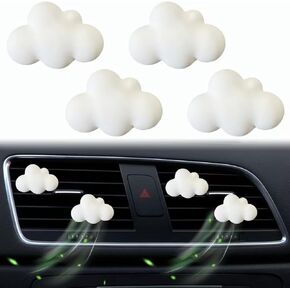 4 Pcs White Cloud Air Vent Clips, Cute Cloud Car Air Fresheners Vents Clips Car Diffuser Vent Clips Car Interior Decor Charm Cute Car Accessories Car Decoration for Women Automobile Aroma Diffusers