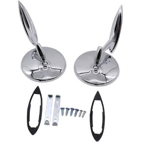 Round Bowtie Outside Rearview Mirrors Ribbed Base Compatible With Chevy 1963-1964 Bel Air Biscayne Impala / 1963-1965 Corvair