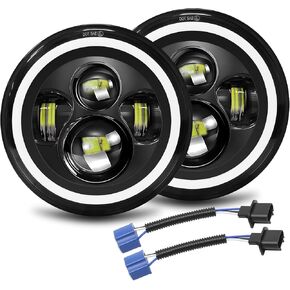 Willpower 2pcs 7'' Round LED Headlights, 50W 5000LM 4 Lens Angel Eyes White DRL & Amber Halo Ring Turn Signal Lights High/Low Beam for Jeep Wrangler JK LJ CJ TJ Car Motorcycle Offroad