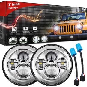 7 Inch LED Headlights for Wrangler JK headlight - Updatest Z-Shaped Beam Pattern White Yellow Halo Headlight Replacement also Fit for Je ep JK Hummer H2 Mazda Miata Ford F100