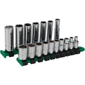 Performance Tool W36302 Chrome Vanadium Alloy Steel Socket Set with 1/4-Inch Drive Metric Sockets, Standard and Deep Wall, 17-Piece