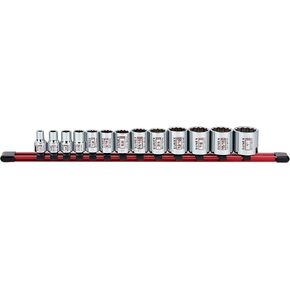 13Piece 3/8" Drive Chrome Socket Rail 12Pt SAE Standard