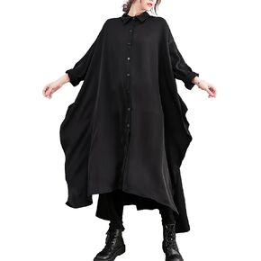 ellazhu Women's Solid Color Button Down Irregular Hem High Up Shirt Dress GZ118 A