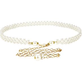 Plus Size Chain Belt for Women, Pearl Waist Chains, Stretchable Extra Long Body Chain, 59 Inch Adjustable Chunky Belt Chain