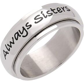 7mm Stainless Steel Women's Spinner Ring - Always Sister Forever Friend Sister's Ring, Jewelry & Gifts for Sister, Size 6 to 9