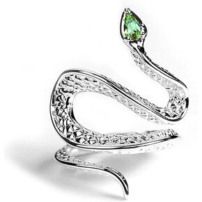 Rrdaily Silver Crystal Snake Knuckle Rings for Women Chunky Punk Open Adjustable Snake Statement Ring Fashion Vintage Rhinestones Jewelry Gifts