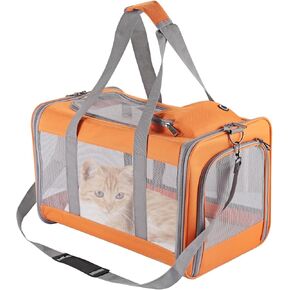 Cat Carrier Dog Carrier Airline Approved Pet Carrier Pet Travel Bag with Breathable Honeycomb Board Soft Cat Travel Carrier Removable Support Board for Car Trips,Air Travel,Vet Visits Orange