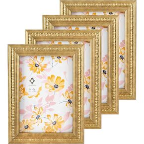 Concepts 4x6 Set Of 4 Gold Ornate Vintage Resin Picture Frames With HD Clear Glass, Extra Durable Photo Frames - Display Wallhung/Tabletop Vertically Or Horizontaly