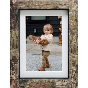 Eosglac Rustic 8x8 Picture Frames Wood, Square Wooden Photo Frame 8 x 8 with Natural Birch Bark Surface Farmhouse Decor for Tabletop Gallery Wall Hanging