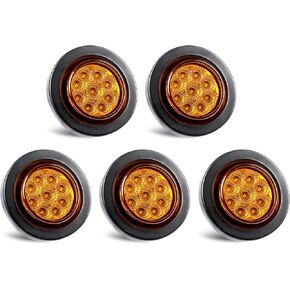 5Pcs 2 Inch Round Led Trailer Side Marker Lights, Amber 9 LEDs Clearance Lights for Truck Trailer RV, Sealed Flush Mount w/Grommets and 2-prong Wire Pigtail, 12V, IP67 Waterproof