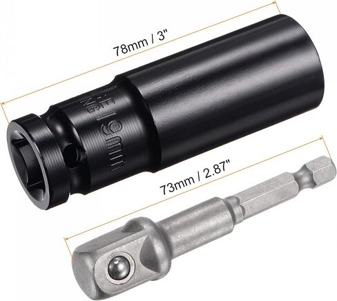 uxcell 1/2" Drive Socket Accessory Set, 19mm Deep 6-Point Impact Socket 3" Length and 1/4" Hex Shank Adapter in Kuwait