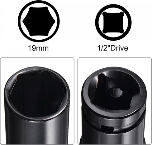 uxcell 1/2" Drive Socket Accessory Set, 19mm Deep 6-Point Impact Socket 3" Length and 1/4" Hex Shank Adapter in Kuwait
