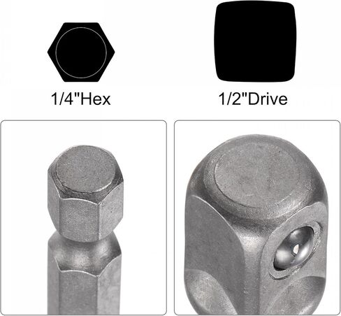 uxcell 1/2" Drive Socket Accessory Set, 19mm Deep 6-Point Impact Socket 3" Length and 1/4" Hex Shank Adapter in Kuwait