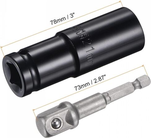 uxcell 1/2" Drive Socket Accessory Set, 19mm Deep 6-Point Impact Socket 3" Length and 1/4" Hex Shank Adapter in Kuwait