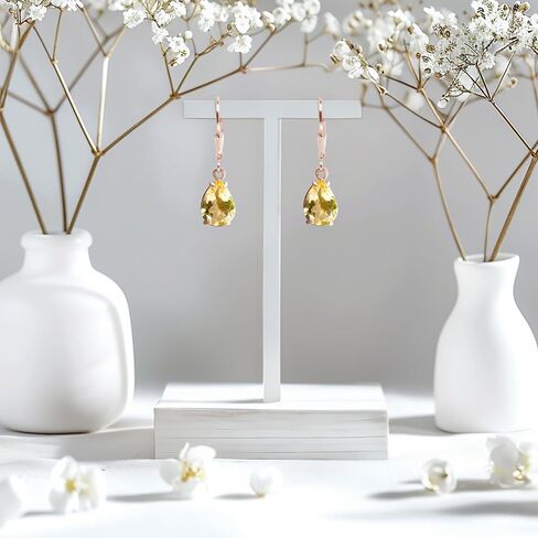 14K Rose Gold Plated Black Opal Leverback Earrings - Drop Earrings for Women - October Birthstone, Handmade 7x10 mm Teardrop Gemstone Vintage Jewelry - Trendy and Classic Elegant Gift for Women in Kuwait