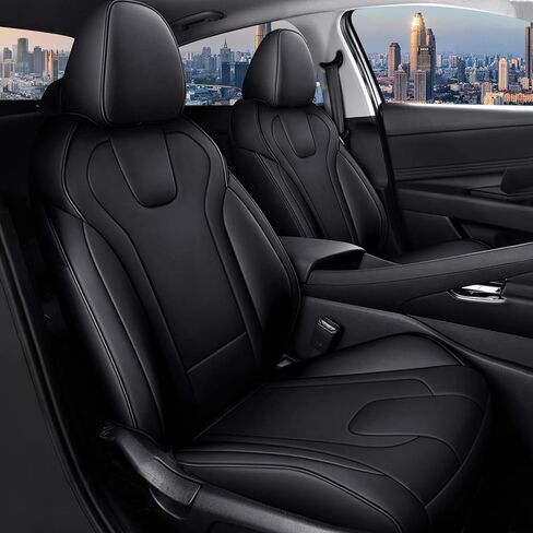 أغطية مقاعد مخصصة من AOMSAZTO لشركة Hyundai Elantra: 2021 2022 2023 2024 SE SEL 2021-2023 أغطية مقاعد السيارة من الجلد الأزرق الهجين مجموعة كاملة باللون الأسود in Kuwait