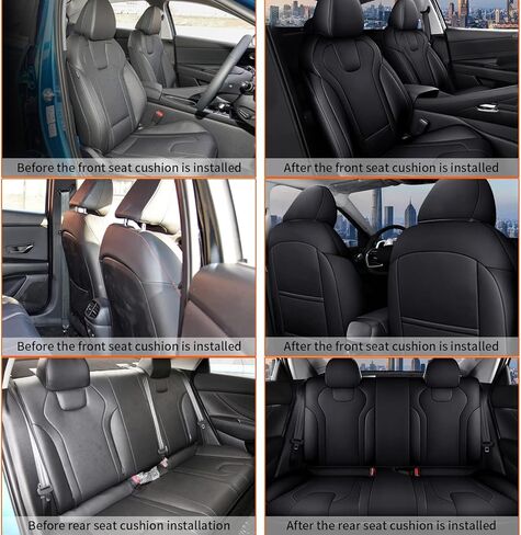 أغطية مقاعد مخصصة من AOMSAZTO لشركة Hyundai Elantra: 2021 2022 2023 2024 SE SEL 2021-2023 أغطية مقاعد السيارة من الجلد الأزرق الهجين مجموعة كاملة باللون الأسود in Kuwait