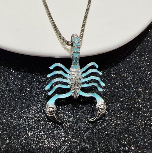 Stainless Steel Pendant Necklace Scorpion Punk Rock Necklace Scorpion Necklace Pendant Stainless Steel Luminous Scorpions Insect Necklace for Women Men Cool Glow in The Dark Jewelry(Blue） in Saudi Arabia