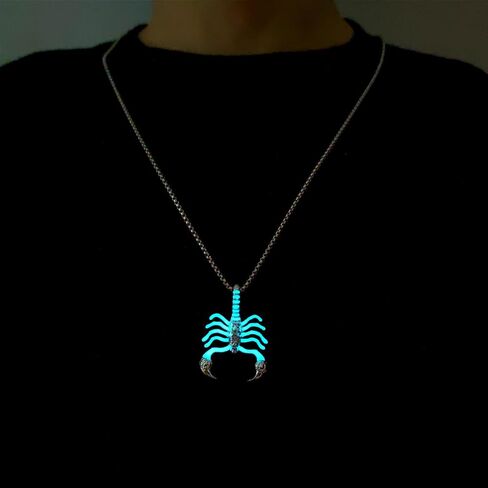Stainless Steel Pendant Necklace Scorpion Punk Rock Necklace Scorpion Necklace Pendant Stainless Steel Luminous Scorpions Insect Necklace for Women Men Cool Glow in The Dark Jewelry(Blue） in Saudi Arabia