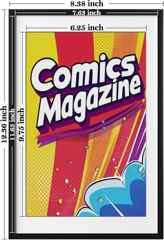 eletecpro Comic Book Frame, 1 Pack 8x12 Comic Picture Magazine Frame with Mat, Fits Current Comics up to 6 3/4" x 10 1/4", Wall or Tabletop Display, Black in Kuwait