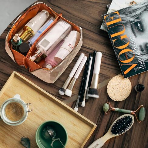 Large Capacity Makeup Bag, Travel Cosmetic Bag, PU Leather Makeup Pouches for Women, Waterproof Portable Large Wide-open Pouch with Divider and Handle for Travel Makeup Bag (black) in Saudi Arabia