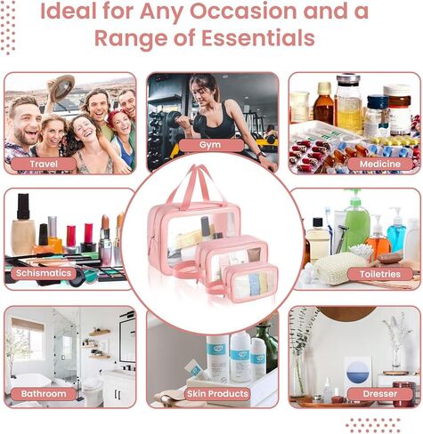 Toiletry Bag for Women (3PC- Clear Makeup Bag)– Waterproof Toiletry Bag, Travel Toiletry Bag, Clear Toiletry Bag, Clear Travel Bags for Toiletries, TSA Approved Toiletry Bag in Saudi Arabia