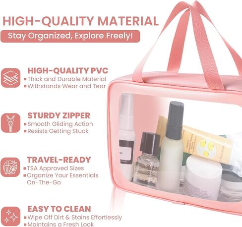 Toiletry Bag for Women (3PC- Clear Makeup Bag)– Waterproof Toiletry Bag, Travel Toiletry Bag, Clear Toiletry Bag, Clear Travel Bags for Toiletries, TSA Approved Toiletry Bag in Saudi Arabia