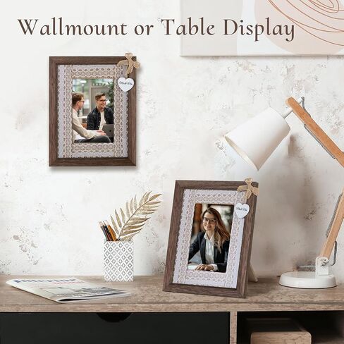 Picture Frame Wedding Photo Frames: Mr&Mrs Heart Pendant - 4x6 Frame with Lace Mat - Gift for Couples Brown in Saudi Arabia