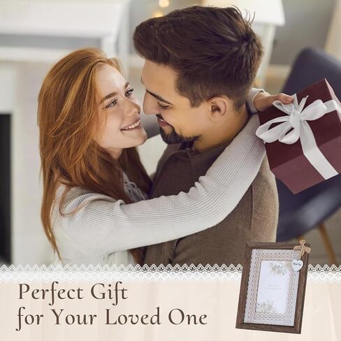 Picture Frame Wedding Photo Frames: Mr&Mrs Heart Pendant - 4x6 Frame with Lace Mat - Gift for Couples Brown in Saudi Arabia