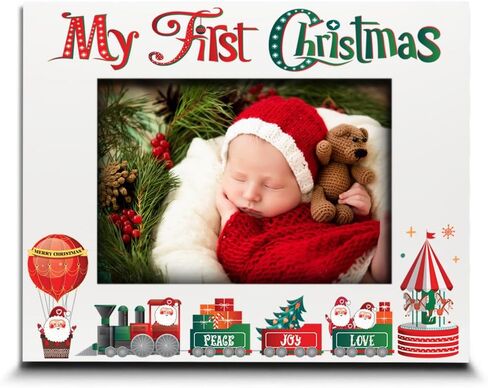 BELLA BUSTA-My First Christmas Picture Frame-Babys 1st Christmas-The Santa Train -Merry Christmas-Peace-Joy-Love-UV Print Picture Frame (4x6 Vertical) in Kuwait