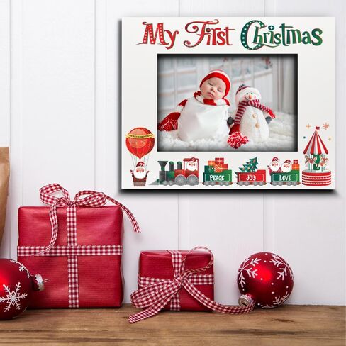 BELLA BUSTA-My First Christmas Picture Frame-Babys 1st Christmas-The Santa Train -Merry Christmas-Peace-Joy-Love-UV Print Picture Frame (4x6 Vertical) in Kuwait