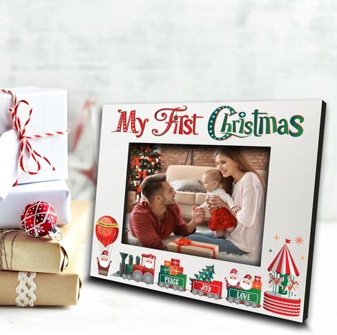 BELLA BUSTA-My First Christmas Picture Frame-Babys 1st Christmas-The Santa Train -Merry Christmas-Peace-Joy-Love-UV Print Picture Frame (4x6 Vertical) in Kuwait